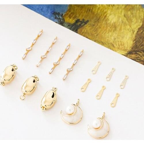 4pcs Vintage Copper plating Rhinestone pearl Elegant Earrings moon double hanging water drop connecting piece diy accessories