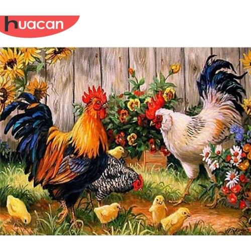 HUACAN Diamond Painting Chicken Cross Stitch Full Square Round Diamond Embroidery Animal Needlework Handicraft Decor For Home