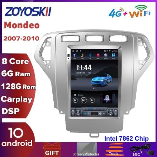 Silver color Android 10 inch vertical Tesla style car gps radio Bluetooth navigation player for Ford Mondeo 2007-2010