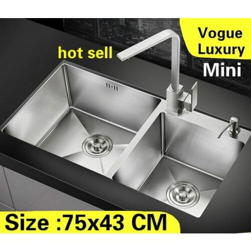 Free shipping Home durable 304 stainless steel wash vegetables small kitchen manual sink double groove high quality 750x430 MM
