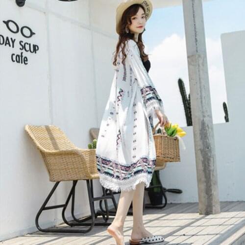 Bohemia Cardigan Beach Pareos Woman 2021 Outing Tassel Bikini Dress Swimwear Sarong Clothes Long Dresses Summer Robe De Plage