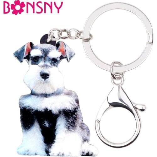 Bonsny Acrylic Schnauzer Dog Key Chain Keychains Holder Cute Novelty Animal Jewelry For Women Girls Bag Car Pendant Charms Gifts