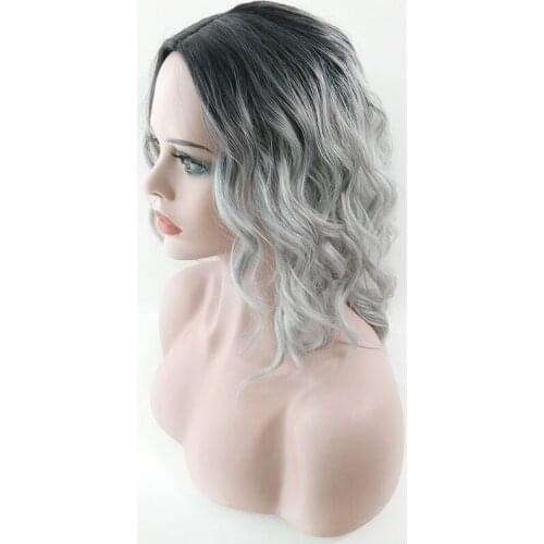Long Synthetic Natural Wave Wavy Wig Ombre Gary Hair Short Cut Bob Wigs Full Machine Wig For Women Body Wave Wigs