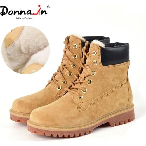 Donna-in Casual Women Winter Boots Warm Fur Genuine Leather Women Ankle Boots Platform Heels Boots Female Snow Shoes Size 41-43