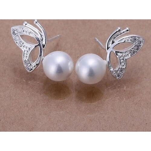 E017-2 Wholesale 925 sterling silver earrings , 925 silver fashion jewelry , Pearl Butterfly White Earrings /akmajbta dvuamnba