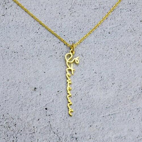 Personalised Nameplate Jewelry Stainless Steel Custom Vertical handwriting Name Necklaces Kids Gifts Letter Statement Necklace