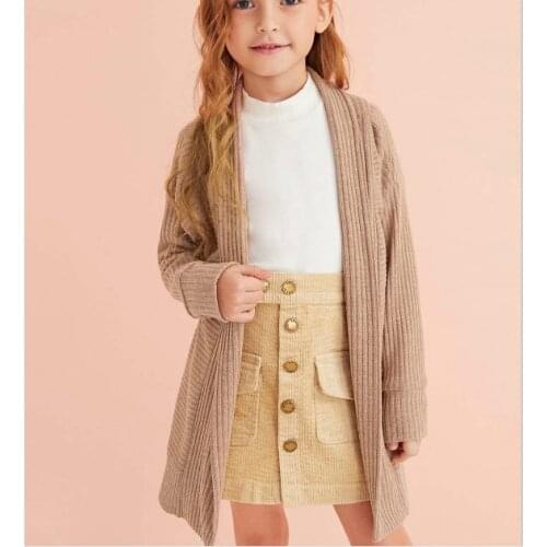 Kids Knitted Outwear Solid Color Long Sleeve Cardigan Coat Knitwear Autumn Spring Tops for Girls
