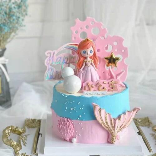 Crown Mermaid Cake Topper Princess Cake Flags Kids Favors Cake Decoration Childrens Day Party Birthday Dessert Decoration