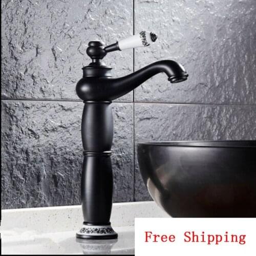 Copper bathroom wash basin faucet mixer water tap, Oil Rubbed Bronze sink basin faucet black, Antique basin faucet hot and cold