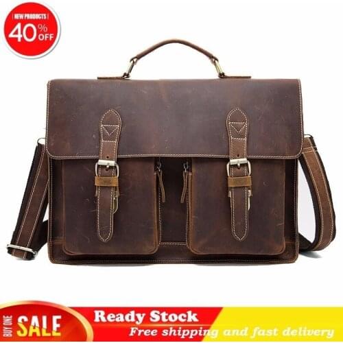 Crazy Horse bag mens genuine leather Briefcase male Totes Messenger Bags Business Laptop bag for men high quality Free shipping