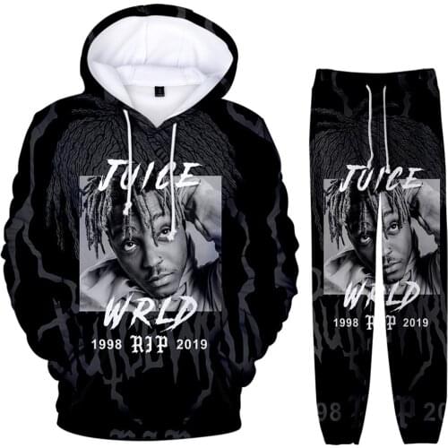 2020 New 3D Print juice wrld Hip hop Harajuku Long-sleeved Hooded 2Pcs Women/Men Autumn Tracksuit Hoodies Pants