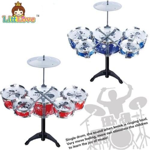 LittLove Childrens Kids Jazz Drum Set Musical Instrument Toy Playset with 5 Drums Cymbal Stand Drumsticks Toys For Children