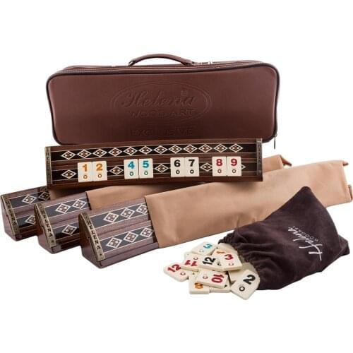 Vip Rummy Okey Team Game Set Ovoid Walnut Wood 42x7x7 Cm Big Size Vintage Rustic Professional Design Mosaic Motifs Handmade Arts