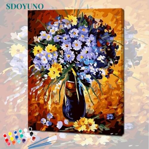 SDOYUNO Oil Paint By Numbers Kits Abstract Flowers Painting By Numbers On Canvas Frameless 60x75cm Draw Painting DIY Home Decor
