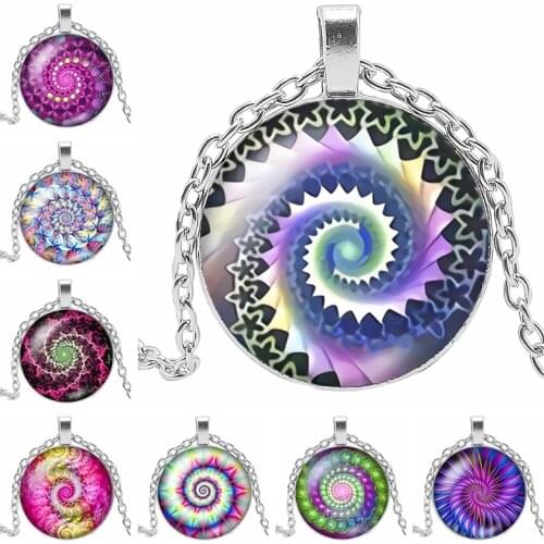 Initial necklace Ethnic Wind Kaleidoscope Series Glass Cabochon Pendant Necklace Charm Rotating Pattern Necklace Jewelry Gift