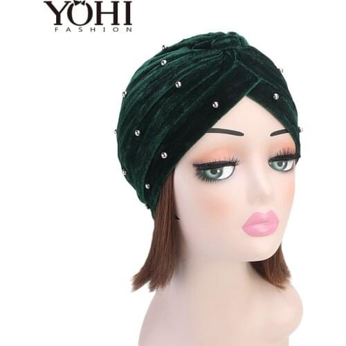 New Fashion velvet Indian hat Starry beads ladies headscarf hat Retro fashion hat Chemotherapy hat Hair Accessories