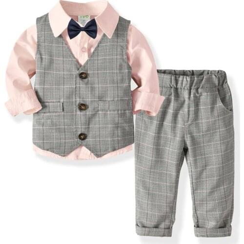 2020 New Fasahion KIds Clothes Children Suits Boy Clothes Vest+Shirt+Pants+Bow 4Pcs Boy Child Costume Clothing Party Sets 1-6Y