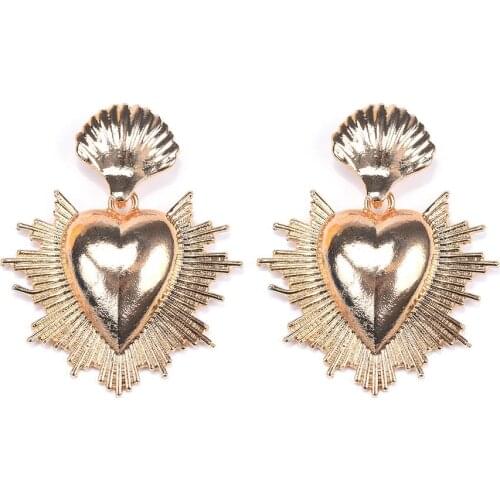 2020 New ZA Gold Irregular Heart Earrings Women Geometric Metal Feel Starburst Earring Female Indian Statement Earring Jewelry