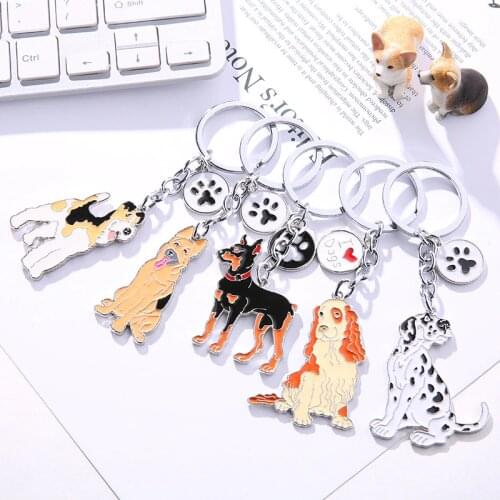 New cute dog zinc alloy keychain key ring car bag pendant multicolor pet dog painted small gifts