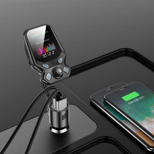 Bluetooth-compatible 5.0 Car Kit FM Transmitter Audio Music Receiver Handsfree Cigarette lighter USB Quick Charger LED Display