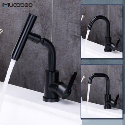 New Black Hot And Cold Basin Faucet Single Level Bathroom Water Tap Deck Mounted Stainless Steel Mixer Tap