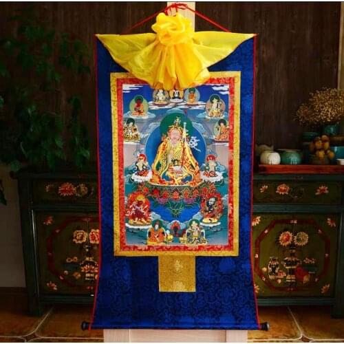Wholesale Buddhist supplies 87CM Buddhism Decor ART silk holy Supreme Guru Rinpoche Padmasambhava altar buddha Thangka painting