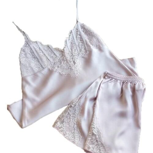 Sexy Ladies Silk Deep V Sleeveless Nightie Suspender Pajamas Sets Pijamas Free Shipping 2016 Spring & Summer Style With Lace Hot