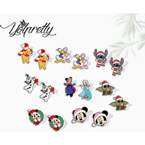 2021 New Mickey Minnie Mouse Donald Daisy Duck Winnie the Pooh Christmas Characters Cosplay Epoxy Acrylic Stud Earrings