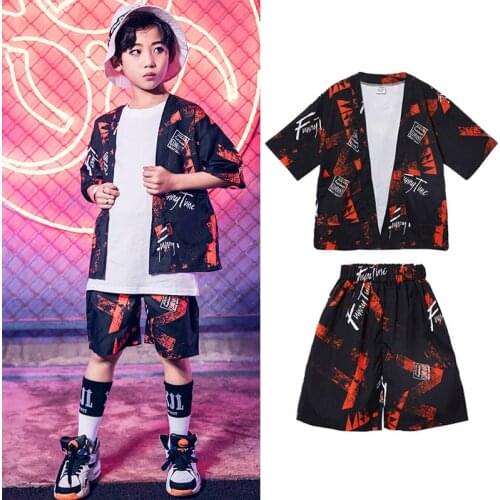 Boys Loose Printing Shirts Street Dance Clothing Hip Hop Performance Outfit Kids Ballroom Dancing Clothes Catwalk Costume BL6946