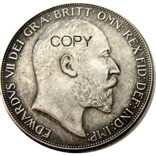 UF85)Great Britain EDWARD VII one Crown 1902 Silver Plated Copy Coin
