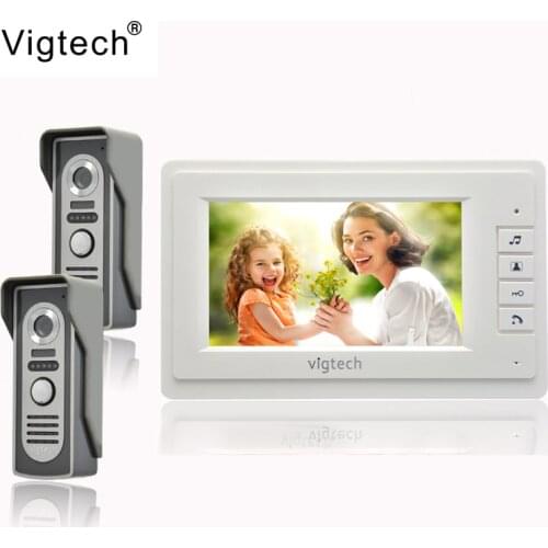 Vigtech 7 inch video door phone intercom system 2 cameras 1 monitor 2 door 1 house doorphone Speaker intercom FREE SHIPPING