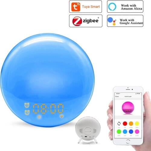 WiFi Smart Wake Up Light Alarm Clock with 7 Colors Sunrise Sunset Smart Life by Tuya ZigBee Works with Alexa Google Smart Home