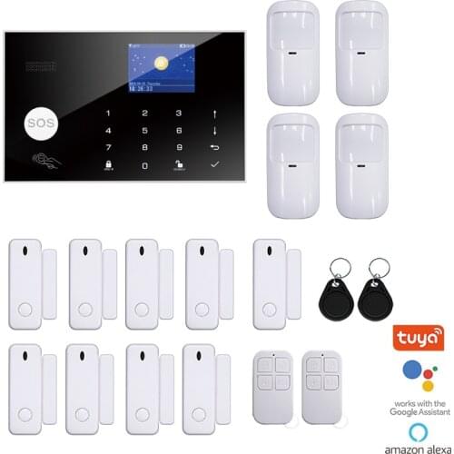 WiFi Alarm Tuya Wireless Home Security Alarm GSM with Touch LCD RFID Amazon Alexa Google Home Control IP Camera Monitoring