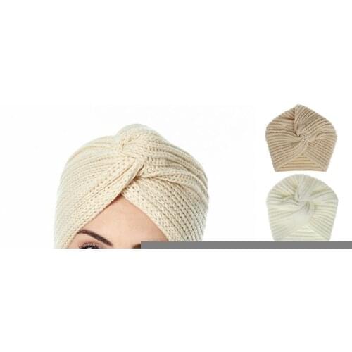 Women Muslim Winter Crochet Knitted Turban Beanie Hat Twist Cross Knotted Solid Color Casual Warm Chunky Skull Cap Arab Hairwrap