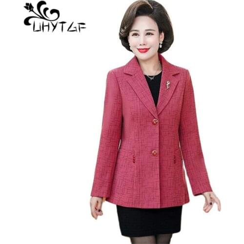 UHYTGF Fashion Women Spring Autumn Blazers And Jackets Temperament Mother Slim 5XLPlus Size Coat New Wild Female Short Tops 1775