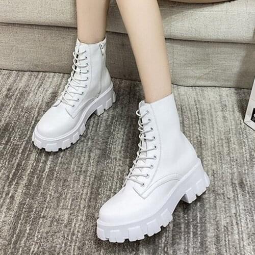 Winter Shoes Women Ankle Boots 2021 Fashion Autumn Pu Leather Warm Motorcycle Boots Women Chunky Heels Non-slip Platform Shoes