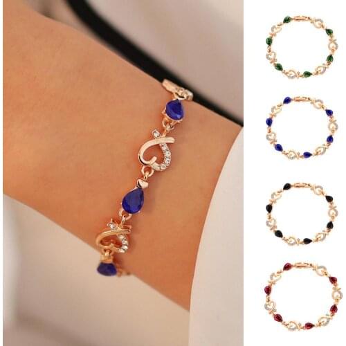 Gold Ladies Bracelet Heart-Shaped Crystals Adjustable Bracelet Jewelry Eternal Love Gift For Mom Girls Valentine Christmas