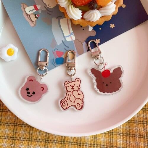 1pcs Cherry Little Bear Keychain Women Bag Charm Acrylic Key Chain Mobile Phone Pendant Backpack Earphone Protective Cover Decor