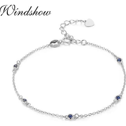 Cute 925 Sterling Silver Blue CZ Beads Charm Bracelet For Women Girls Friendship Jewelry Pulseira Feminina Bransoletki Damskie