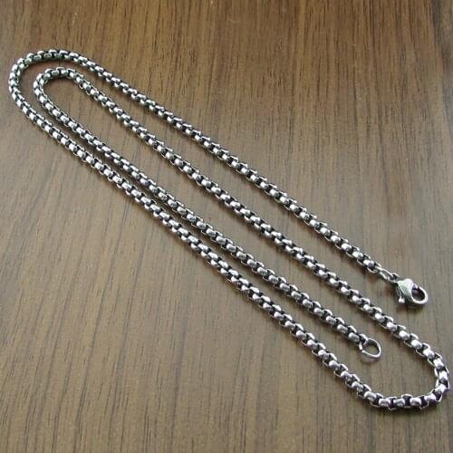 Width 3mm/ 4mm Never Fade Stainless Steel Round Box Chain Silver Color Waterproof Men Cuban Necklace Length 24inch ( About 60cm)