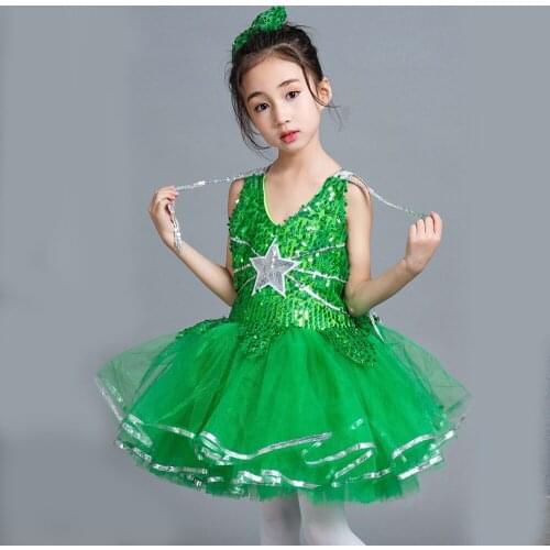 Girls Green Sequins Pettiskirt Princess Dancing Dress Show Salsa Cha cha Samba Tango Ballroom Latin For Kids Ballet Tutu