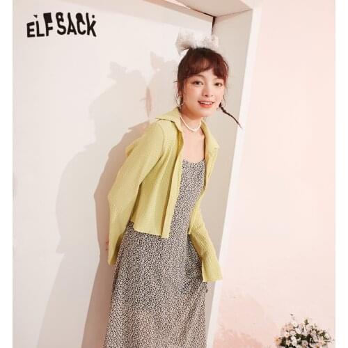 ELFSACK Solid Pure Single Breasted Casual Shirt Women,2021 Summer Minimalist Vintage Full Sleeve Korean Ladies Daily Top