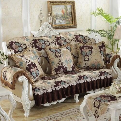 European Retro Chenille Lace Covers for Sofas 1 2 3 4 Seater Floral Leather Couch Slipcover Protector Armchair Cover Non Slip