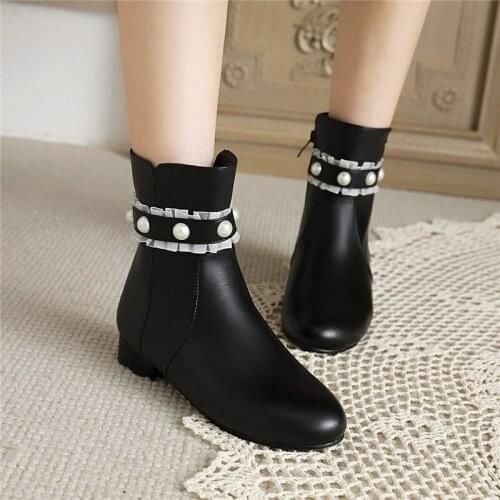 YQBTDL Sweet Design Good Quality Cute String Bead Lolita Boots Zip Cosplay Low Heel Kawayi Harajuku Ankle Botas Plus Size 33-45