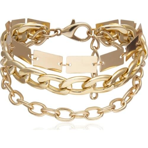 New arrival jewelry personality square mix simple jewelry female retro punk geometric chain multilayer bracelet