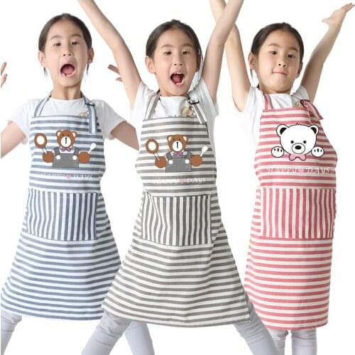 Cute bear Childrens fashion striped parent-child apron kitchen chores cleaning art painting apron kids