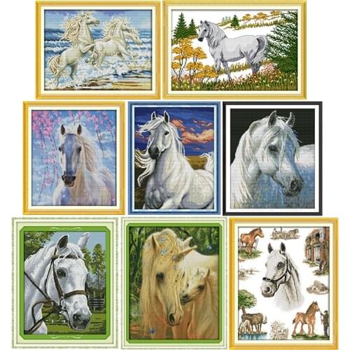 White Dragon Horse Series counted cross stitch kits 11CT14CT printed pattern crafts DMC sewing needlework embroidery sets decor