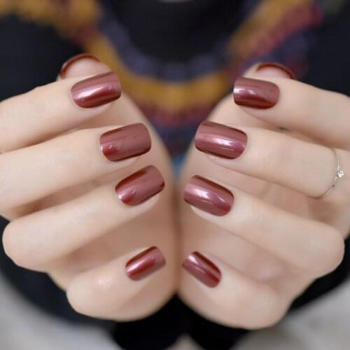 Red Wine False Nails Tips Solid Color Square Full Cover Nail Tips Artificial False Fake Nails DIY Salon