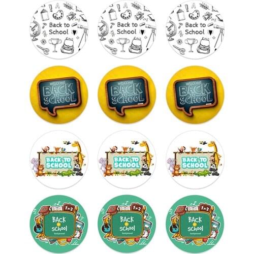 24/48pcs Back To School Decor Paper Sticker Child First Day of School Kindergarten Label Sticker Handmade Party Decoration