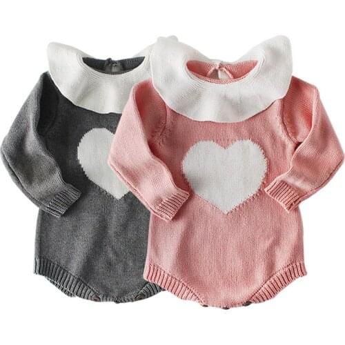 New Baby Rompers for Girls Heart Knitted Infant Jumpsuit Baby Costume Long Sleeve Toddler Onesie Baby Girl Romper Clothes 1PC